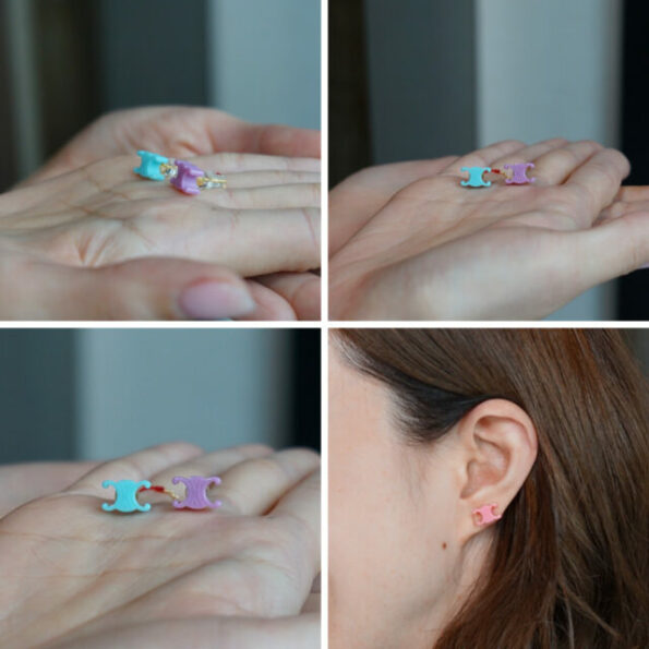 Celine earrings (1 set 3隻 pink purple blue) - Image 2