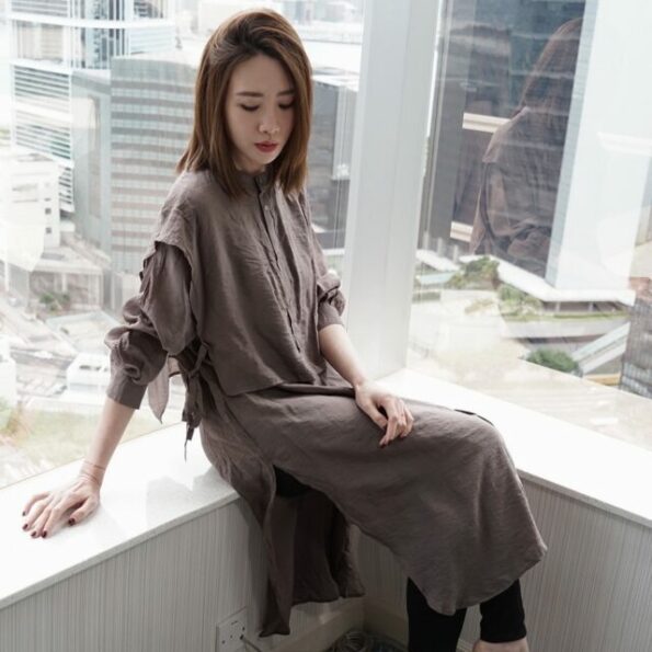 🇯🇵 SMoS2 Anti-UV Linen cotton Fake Set tunic (Charcoal)