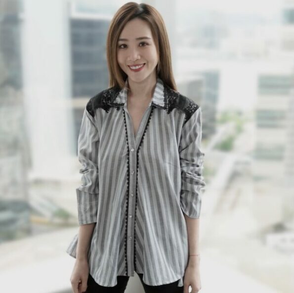 Axes Lace Embroidery striped shirt