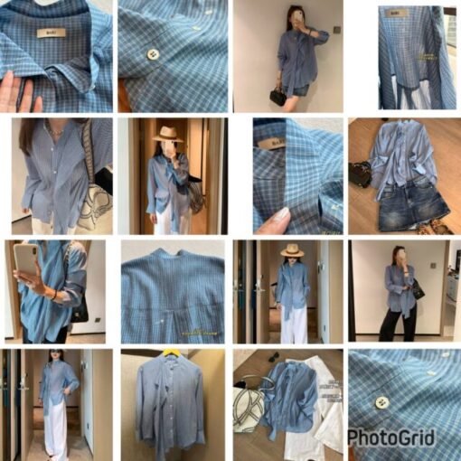 Korea Checked ruffled scarf shirt
