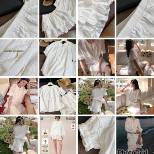 Fabrique embroidery crochet lace set ( short sleeves top + skorts ) 