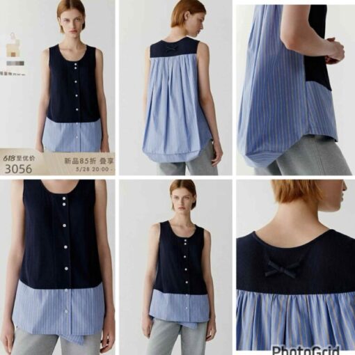 ICI striped back pleated cotton tank top 