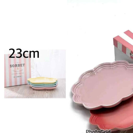 Le Creuset   *23cm 花花粉色macaron 陶瓷碟四隻 *