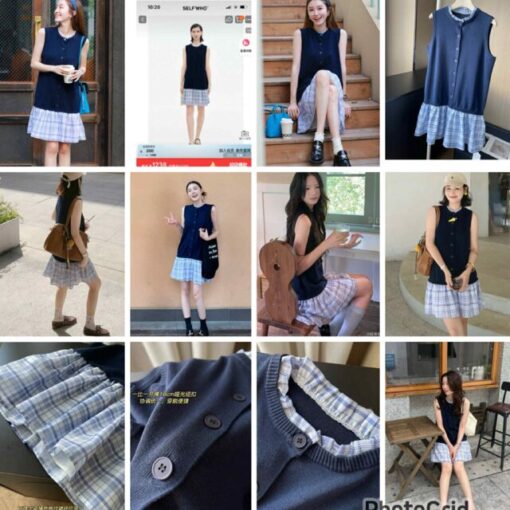Selfwho ruffled checked knit one piece