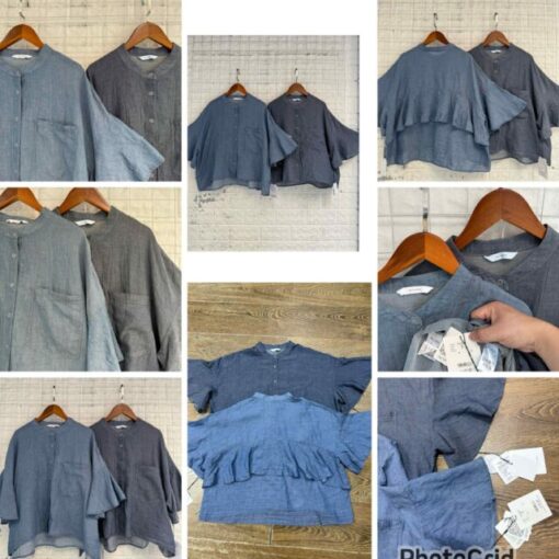 QTUME back ruffled denim top