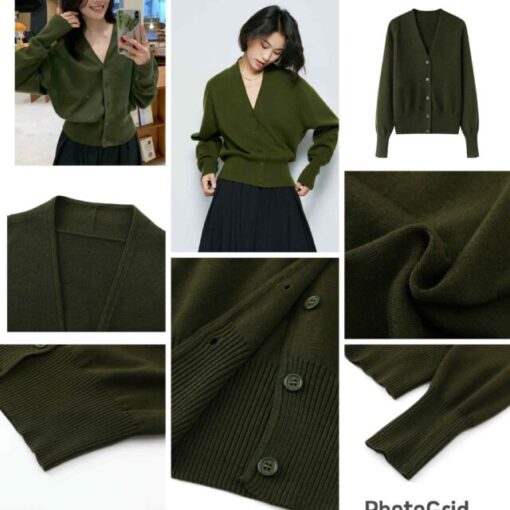 BET V neck knit top （顯白苔蘚綠）