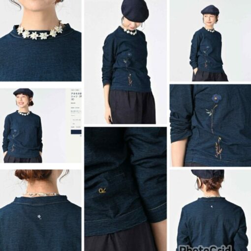 45R embroidery Floral cotton top (Denim Navy)