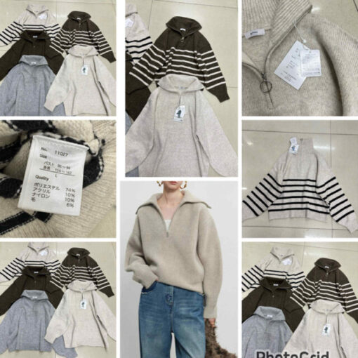 AP zipped knit top ( beige/ grey)