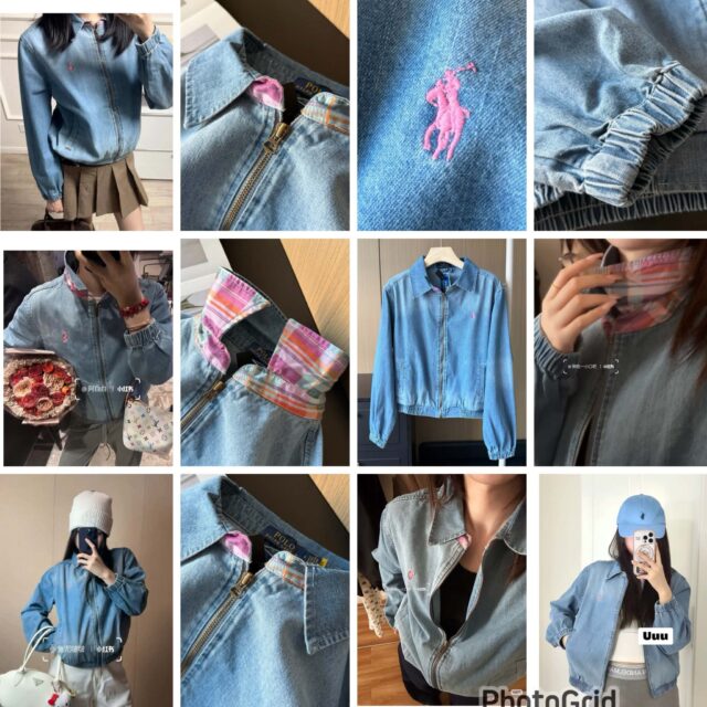 Ralph Lauren Pink logo checked collar denim jacket